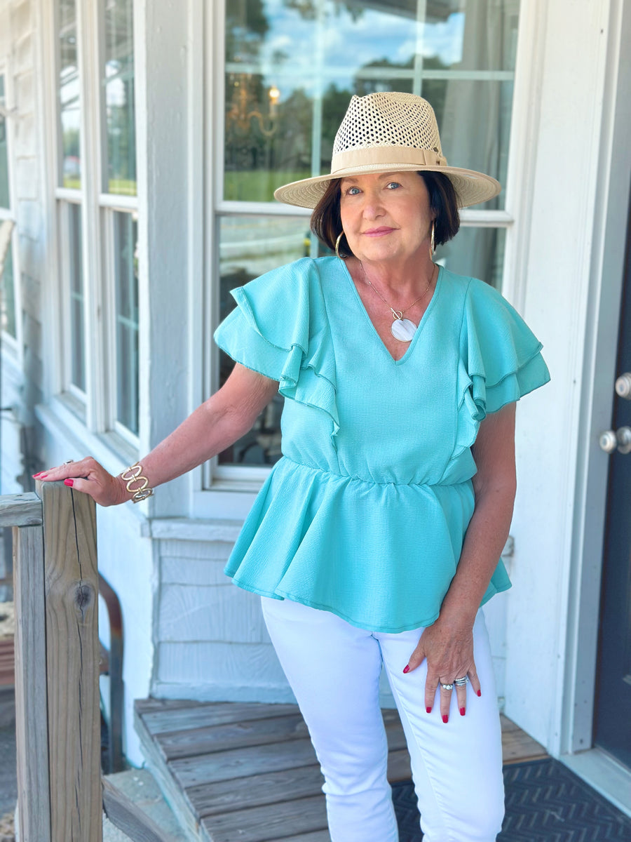Mint Ruffle Peplum Top – Grace At Home Treasures