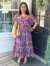 Blue Mix Puff Sleeve Maxi Dress
