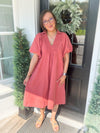 Rose Clay Smocked Front Midi Dress