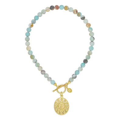 Gold Oval Concho + Amazonite Necklace