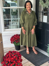 Olive Textured Tiered Midi Dress