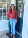 Heather Rust Front Seam Round Neck Sweater