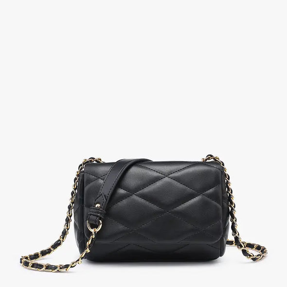 Black Prague Quilted Crossbody w/ Chain Strap