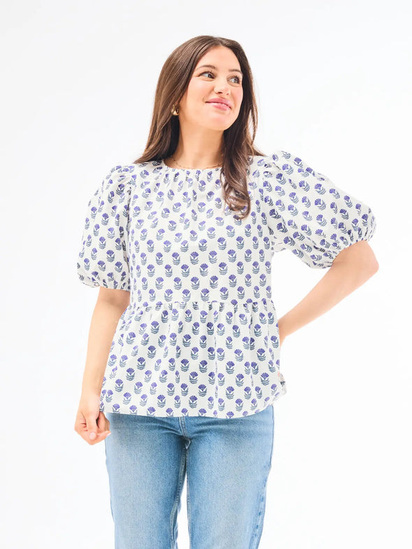 Nina Floral Foulard Navy Top