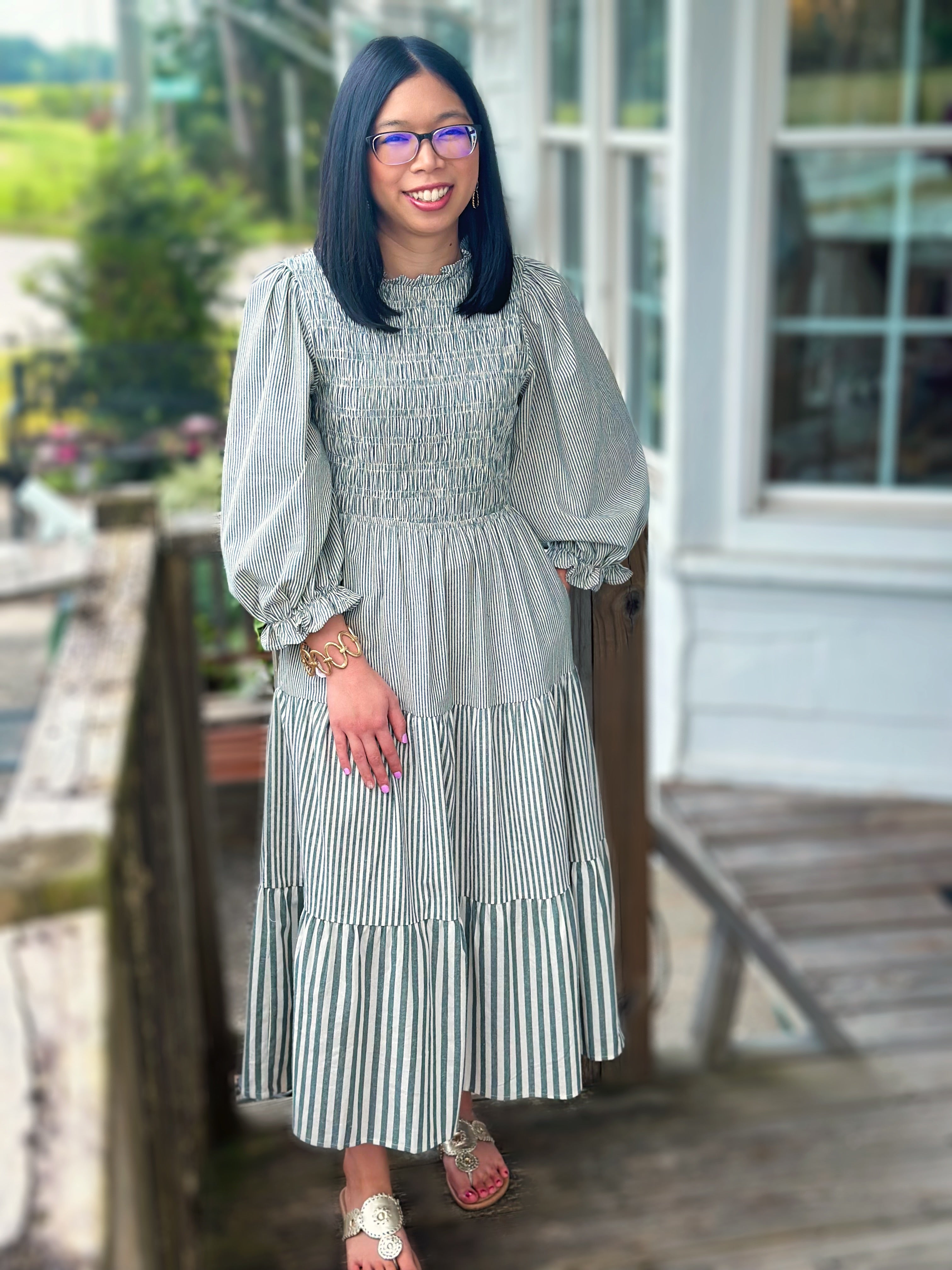 Olive Striped Tiered Midi Dress Grace At Home Treasures Olive Striped Tiered Midi Dress Grace At Home Treasures