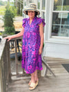 Pink and Navy Collared Midi Dress