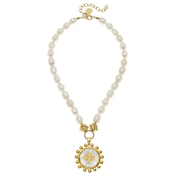 Susan Shaw Mother of Pearl Jerusalem Necklace On Pearl