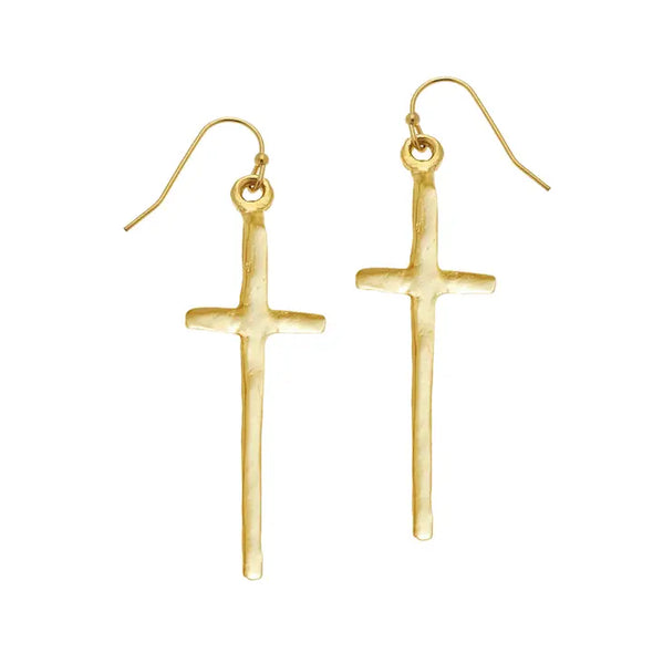 Tall Gold Cross Earrings