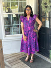 Pink and Navy Collared Midi Dress