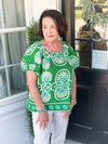 Green and Turquoise Geo Print Top
