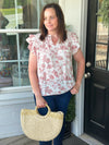 Rose Clay Floral Ruffle Sleeve Top