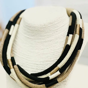 Black Multi Ava Slub Necklace (8 Strand)