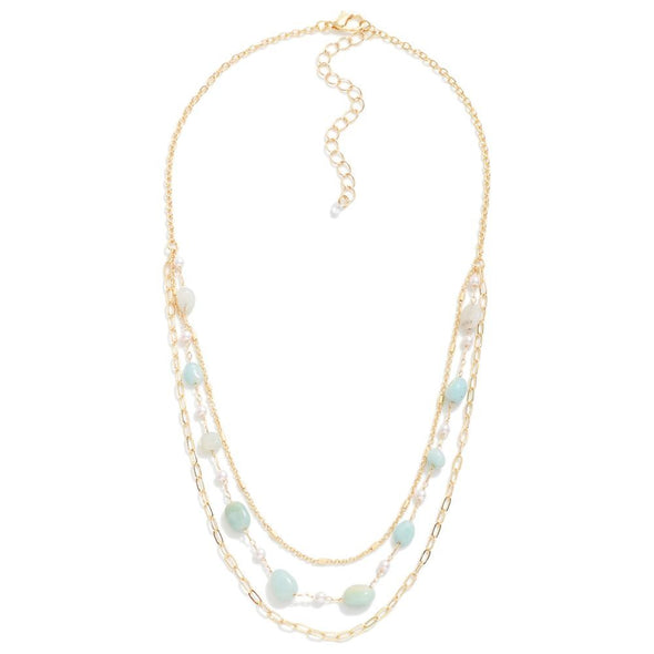 Amazonite and Pearl Layered Necklace