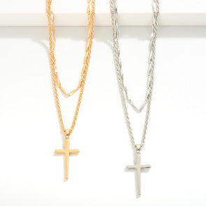 Layered Cross Necklace (Gold & Silver)