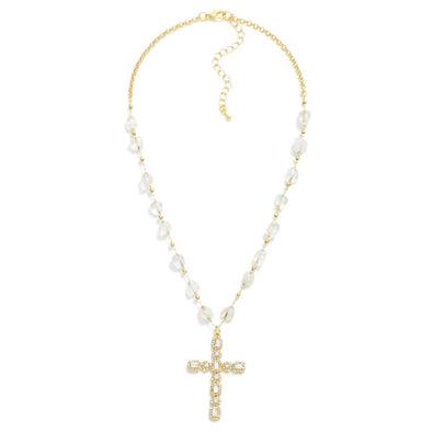 Rhinestone Cross Beaded Necklace