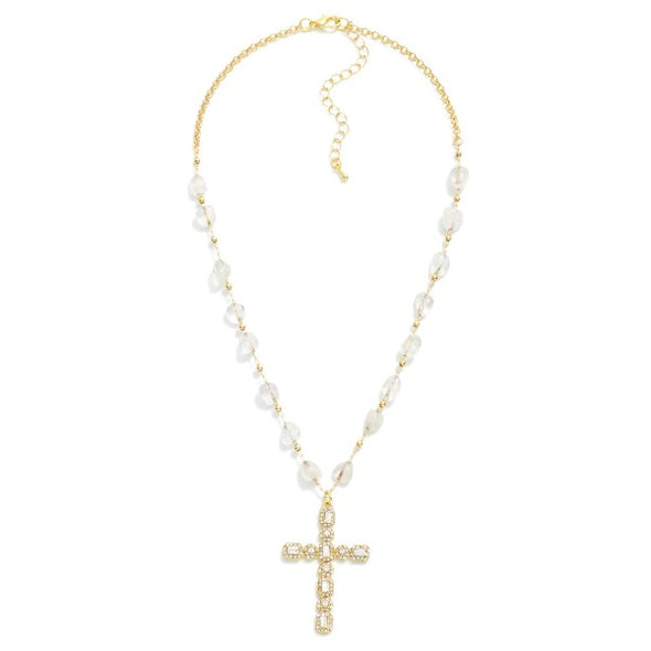 Rhinestone Cross Beaded Necklace