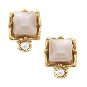 Susan Shaw London Blush Crystal + Pearl Detail Studs