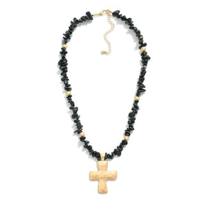 Black Natural Stone Gold Cross Necklace