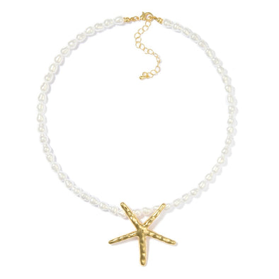 Pearl Necklace with Gold Starfish Pendant