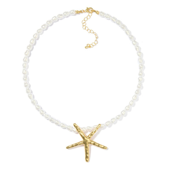 Pearl Necklace with Gold Starfish Pendant