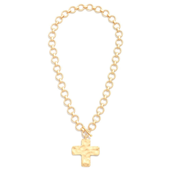 Matte Gold Cross Toggle Necklace