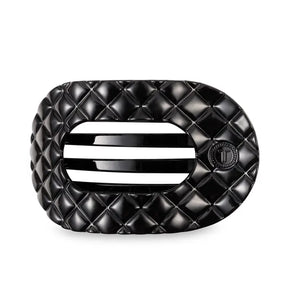 Jet Black Quilted Flat Round Hair Clip
