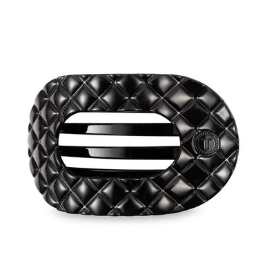 Jet Black Quilted Flat Round Hair Clip