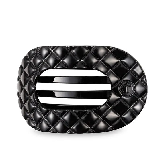Jet Black Quilted Flat Round Hair Clip