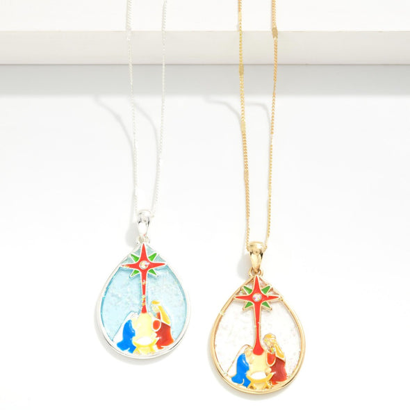 Stain Glass Nativity Necklace (Gold & Silver)
