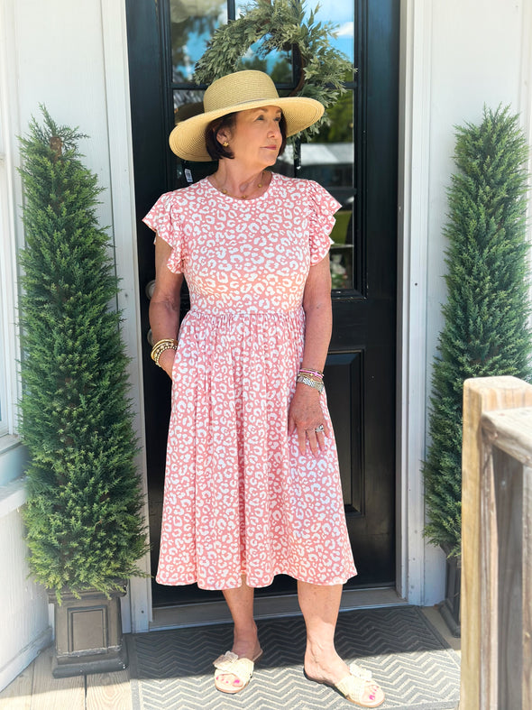 Pink Leopard Babydoll Midi Dress