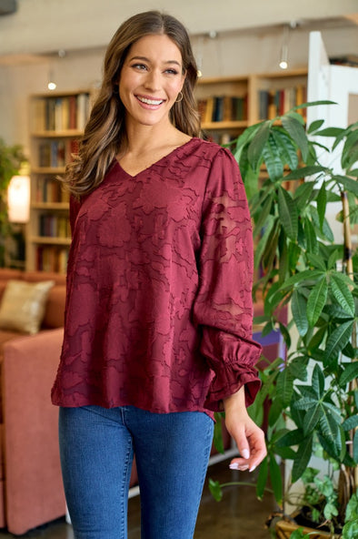 Burgundy Chiffon Flower Top