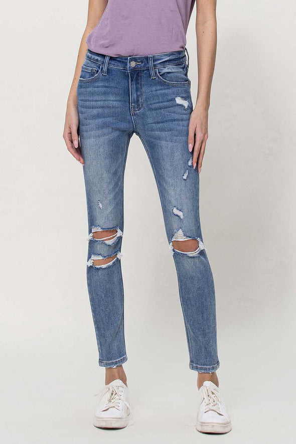 Mid Rise Distressed Skinny Jeans