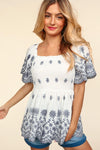 Navy Embroidered Babydoll Top