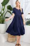 Navy Tiered Midi Dress S-3X