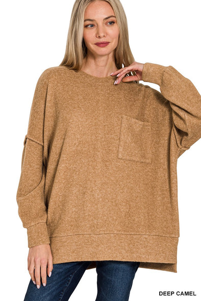 Brushed Melange Drop Shoulder Oversized Sweater (4 Colors)