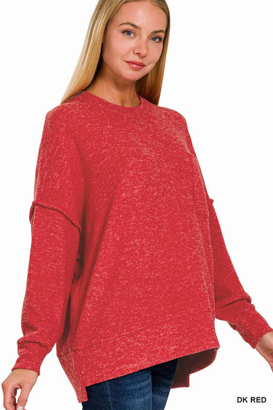 DK Red Oversized Brushed Melange Sweater (S/M-2X/3X)