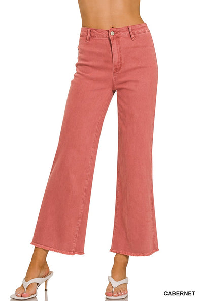 Zenana Cabernet Acid Wash Straight Wide Pants