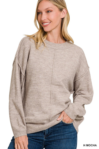 H Mocha Melange Front Seam Sweater