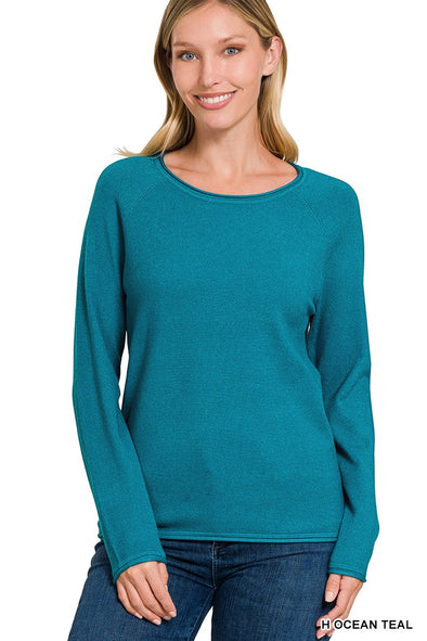 Ocean Teal Round Neck Basic Sweater