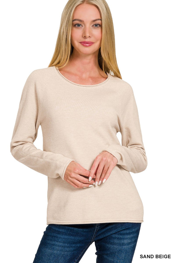 Sand Beige Round Neck Basic Sweater