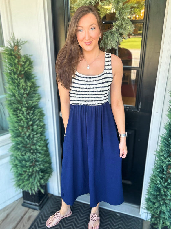 Navy Nantucket Midi Dress