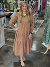 Mocha Textured Tiered Midi Dress
