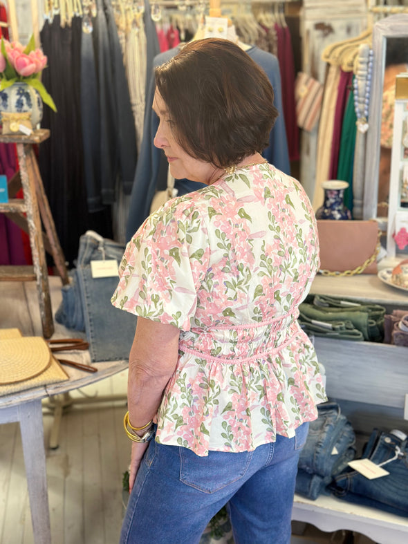 Light Pink Floral Peplum Top