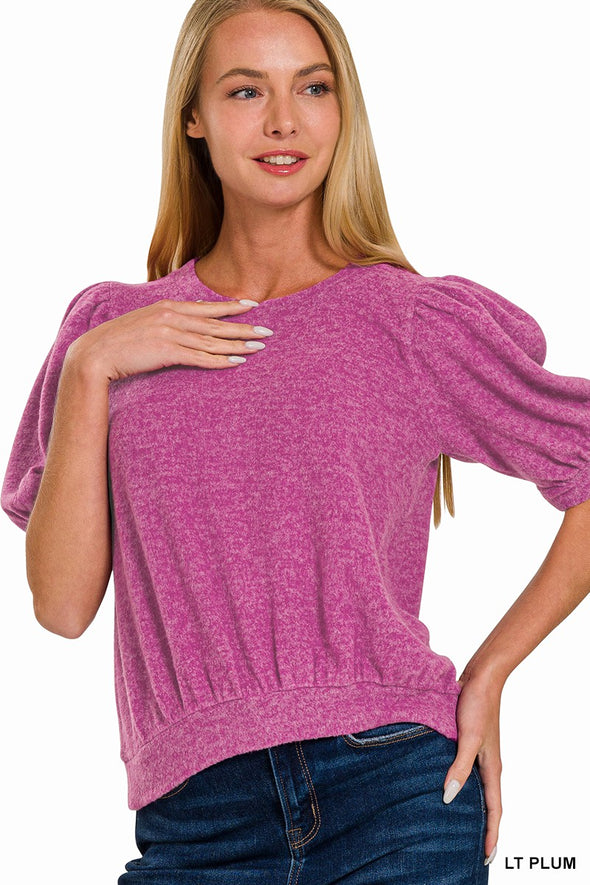 Brushed Melange Puff Sleeve Sweater