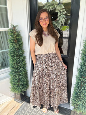 Leopard Smocked Waist Maxi Skirt