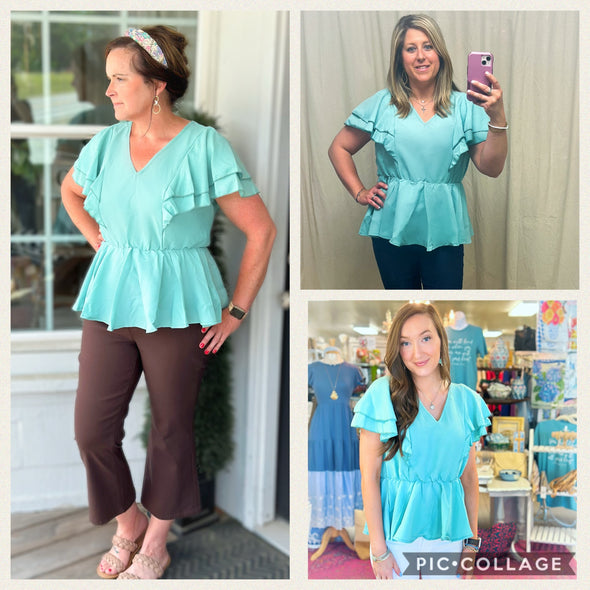 Mint Ruffle Peplum Top