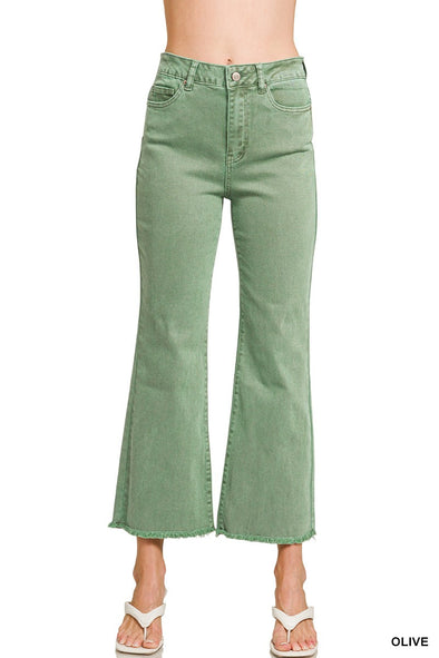 Olive Acid Wash High Waist Bootcut Pants