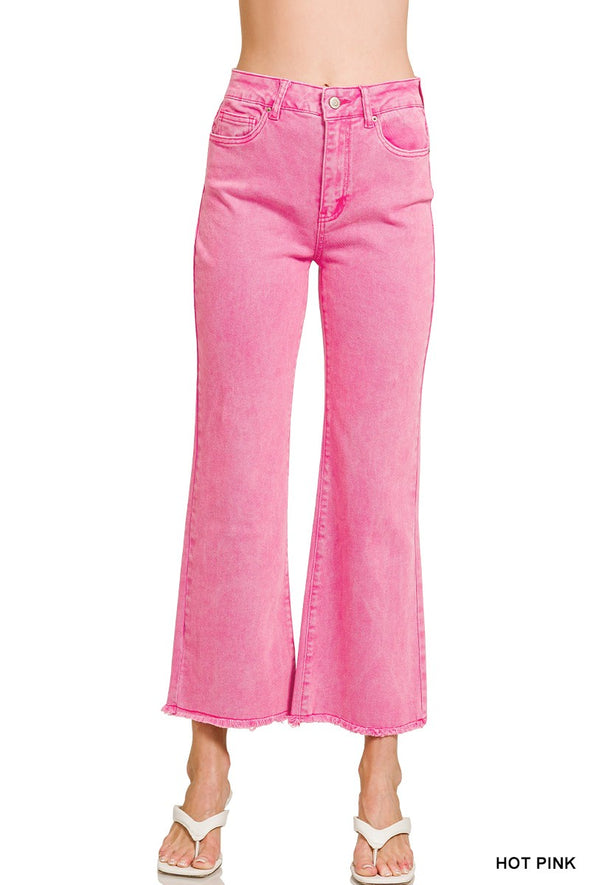 Hot Pink Acid Wash High Waist Bootcut Pants (Zenana)