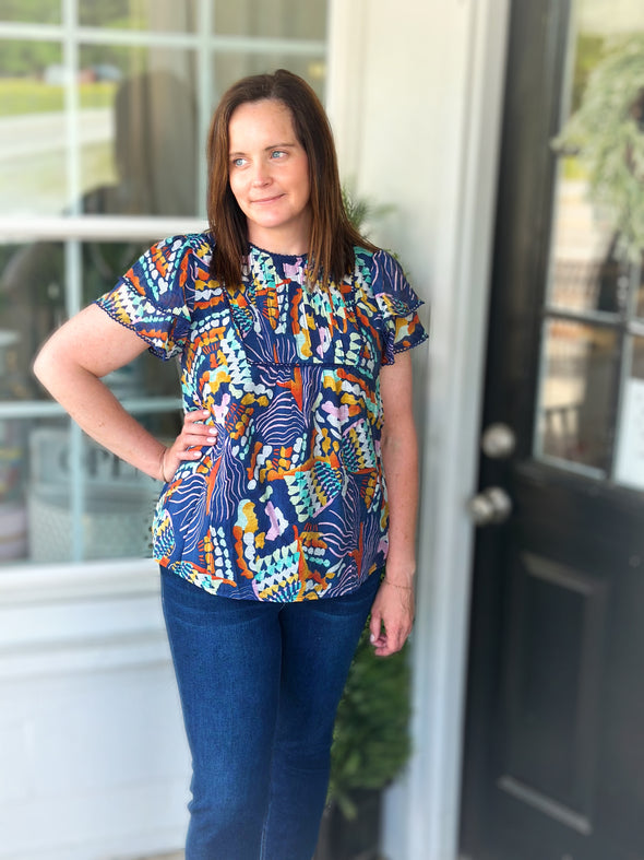 Navy Mix Tiered Ruffle Top (S-2X)