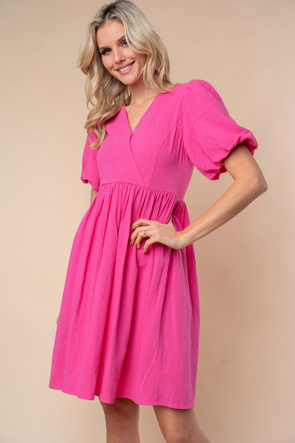 fuchsia knee length dress Jovani 23645 Fuchsia Three Quarter Sleeve Knee Length Evening Dress